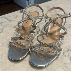 Silver Strappy Sandals with Rhinestones Size 7